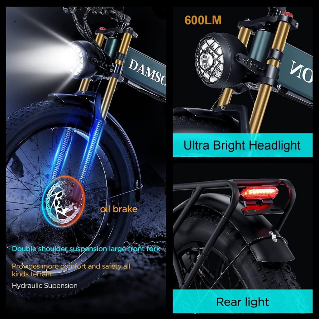 DAMSON Electric Bike 1000W Folding Ebike for Adult 48V 17.5AH Removable Battery 26X4Fat Tire up to 30MPH 68 Miles Long Range Off Road Beach Mountain Electric Bicycle with Dual Hydraulic Disc Brakes DAMSON Electric Bike 1000W Folding Ebike for Adult 48V 17.5AH Removable Battery 26X4Fat Tire up to 30MPH 68 Miles Long Range Off Road Beach Mountain Electric Bicycle with Dual Hydraulic Disc Brakes