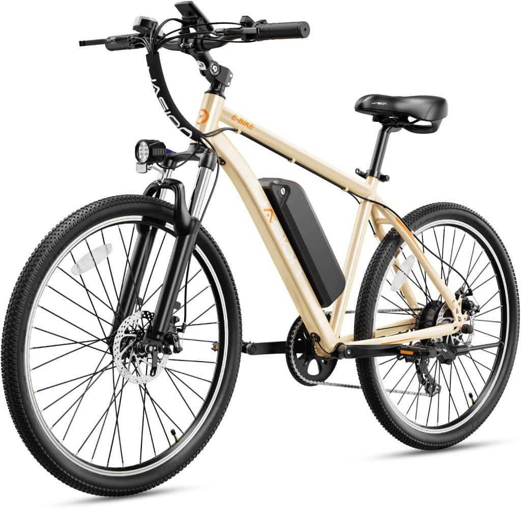 Jasion EB5 Electric Bike for Adults with 360Wh Removable Battery, 40Miles 20MPH Commuting Electric Mountain Bike with 350W Brushless Motor, 7 Speed Gear, 26 Tires and Front Fork Suspension Jasion EB5 Electric Bike for Adults with 360Wh Removable Battery, 40Miles 20MPH Commuting Electric Mountain Bike with 350W Brushless Motor, 7 Speed Gear, 26 Tires and Front Fork Suspension