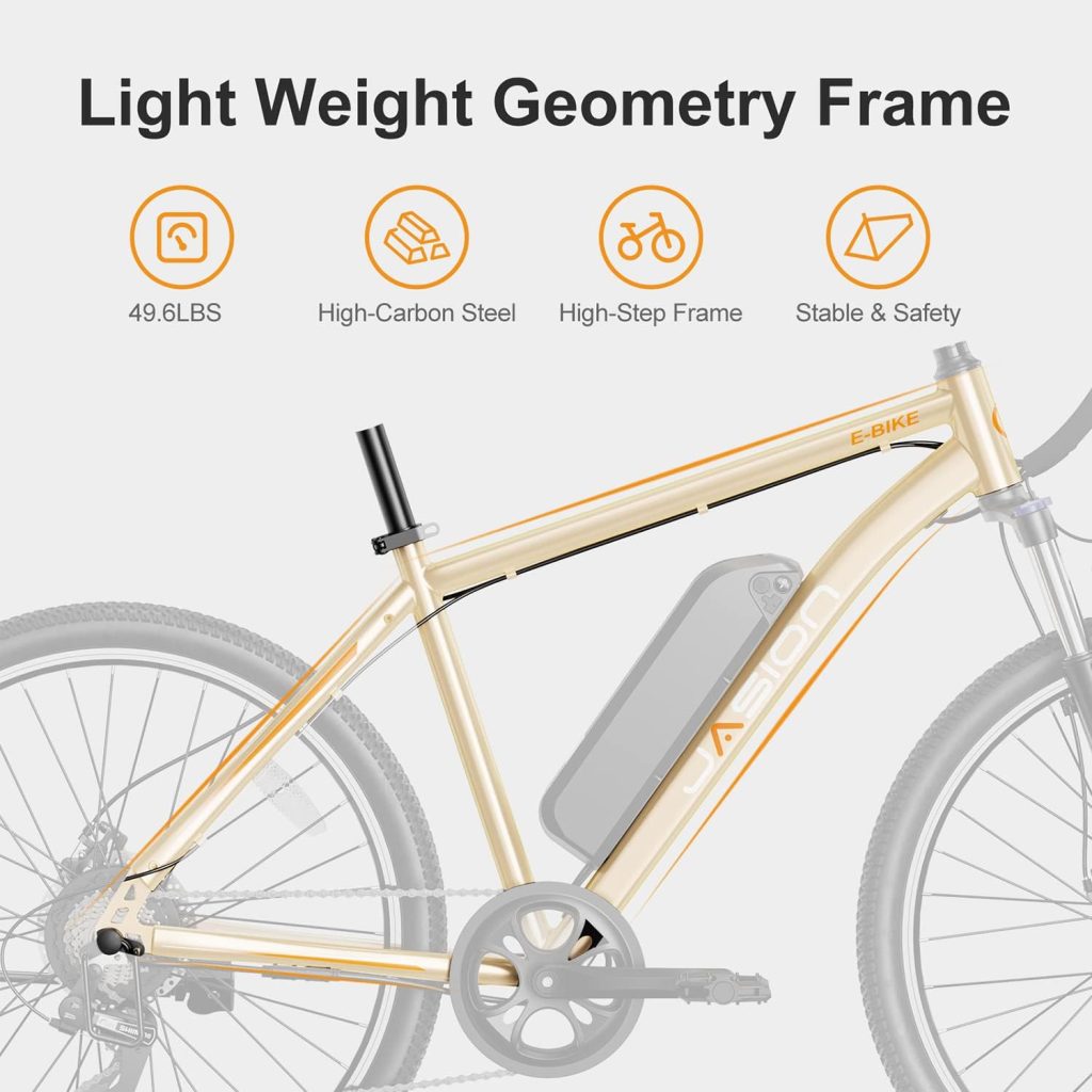 Jasion EB5 Electric Bike for Adults with 360Wh Removable Battery, 40Miles 20MPH Commuting Electric Mountain Bike with 350W Brushless Motor, 7 Speed Gear, 26 Tires and Front Fork Suspension Jasion EB5 Electric Bike for Adults with 360Wh Removable Battery, 40Miles 20MPH Commuting Electric Mountain Bike with 350W Brushless Motor, 7 Speed Gear, 26 Tires and Front Fork Suspension