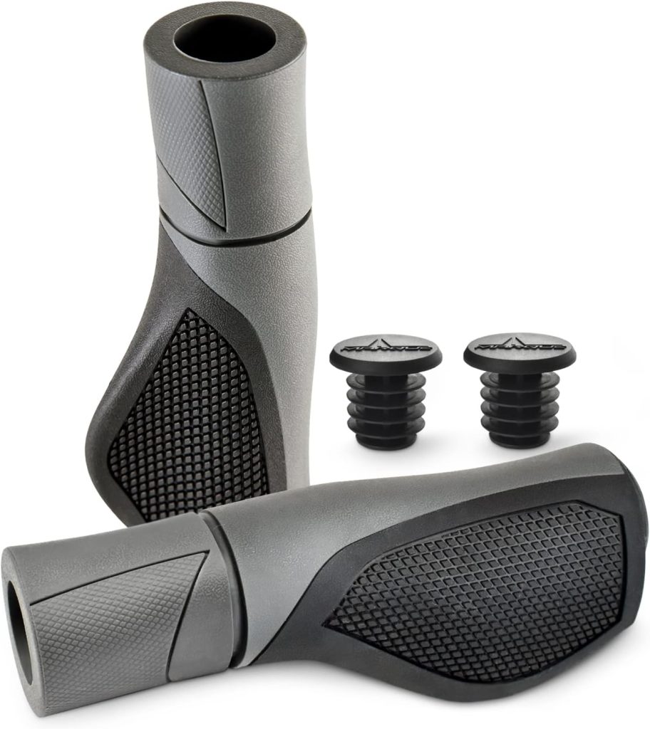 MARQUE Ergo Bike Handlebar Grips – Non-Slip Bike Handle Grip with Ergonomic Comfort Design for Bicycle Flat Handle Bar – Fit Mountain Bike, E-Bike, Hybrid, City Commuter Bikes, Scooter