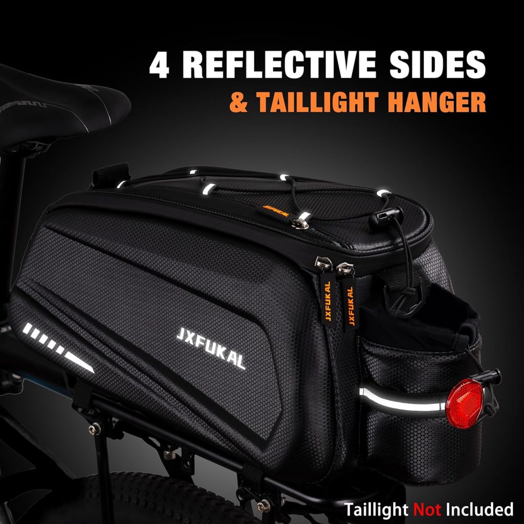 JXFUKAL Bike Bags for Bicycle Rear rack - 9.5L Hard Shell Waterproof Bike Ebike Trunk Pannier Saddle Seat Bag Carrier with Reflector, Rain Cover Shoulder Strap for Commuter Travel Outdoor